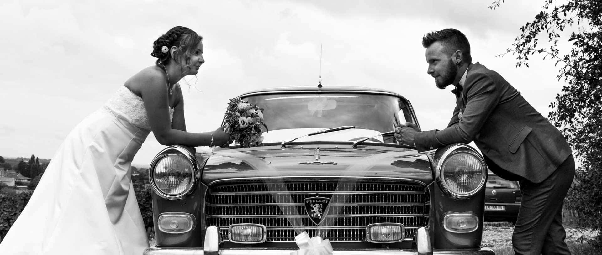 photo de mariage avec voiture